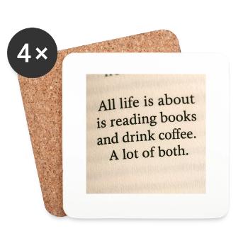 Das Leben dreht sich alles um Bücher und Kaffee - Untersetzer (4er-Set) - Weiß - Vorne