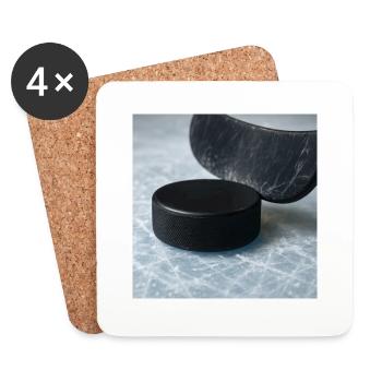 Hockey sur glace - Bâton et rondelle - Dessous de verre (lot de 4) - blanc - Devant