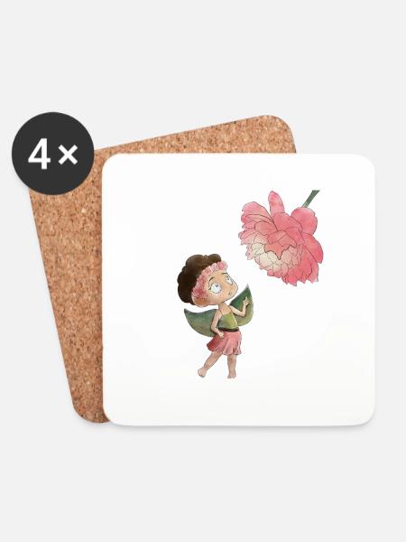 Magical fairy with peony - Coasters (set of 4) - white