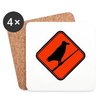 Corbeau assis Attention câble signe Note - Dessous de verre (lot de 4) - blanc - Devant