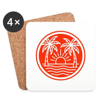 Island Palm Trees Ocean Sun - Coasters (set of 4) - white - Front