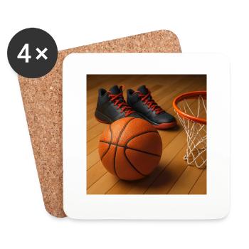 Sports - Basket-ball, panier de basket-ball et chaussures - Dessous de verre (lot de 4) - blanc - Devant