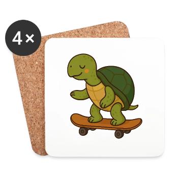 Skater Turtle – Coole Schildkröte auf Skateboard - Untersetzer (4er-Set) - Weiß - Vorne