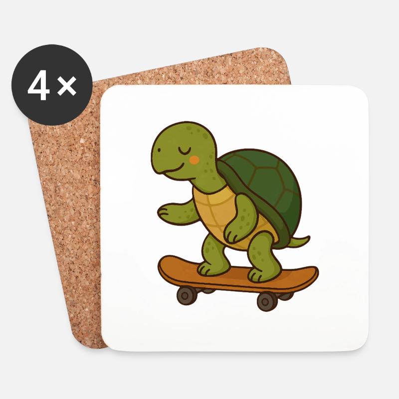 Skater Turtle – Coole Schildkröte auf Skateboard - Untersetzer (4er-Set) - Weiß
