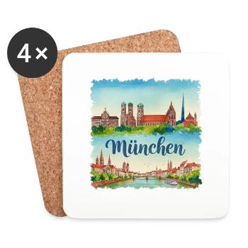 München Aquarell - Untersetzer (4er-Set) - Weiß - Vorne
