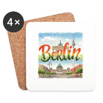 Berlin Aquarell - Untersetzer (4er-Set) - Weiß - Vorne