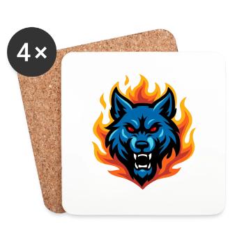 Wolf – Grimmige Flamme | Urbanes Zodiac-Maskottchen - Untersetzer (4er-Set) - Weiß - Vorne