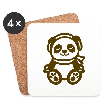 Panda réfrigéré avec des écouteurs – la musique rencontre - Dessous de verre (lot de 4) - blanc - Devant