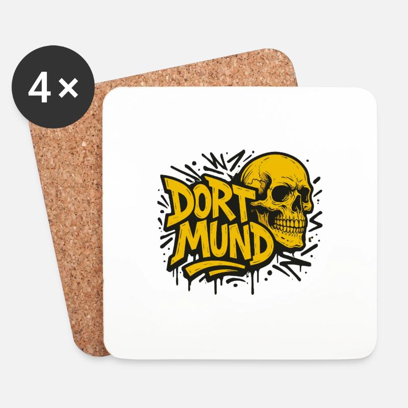 Dortmund Totenkopf Graffiti - Untersetzer (4er-Set) - Weiß