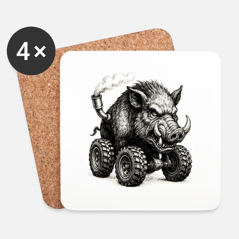 Wild boar - Coasters (set of 4) - white