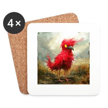 kleiner roter strubbeliger Vogel mit gelben Augen - Untersetzer (4er-Set) - Weiß - Vorne