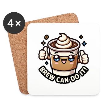Kawaii Chibi Kaffee – Brew Can Do It Fun Food Wortspiel - Untersetzer (4er-Set) - Weiß - Vorne