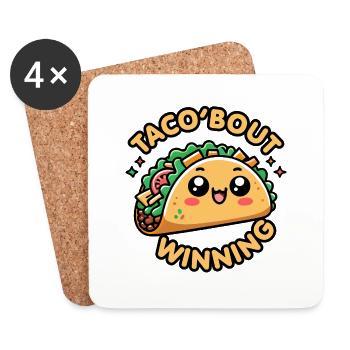 Kawaii Chibi Taco 'bout Winning Funny Food Wortspiel - Untersetzer (4er-Set) - Weiß - Vorne