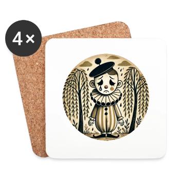 Clown triste - Dessous de verre (lot de 4) - blanc - Devant
