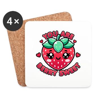 Kawaii Chibi Fraise Vous Êtes Baie Doux Drôle - Dessous de verre (lot de 4) - blanc - Devant