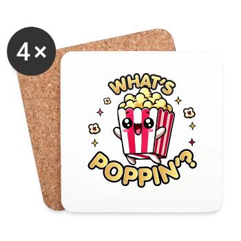 Kawaii Chibi Popcorn – What's Poppin' Funny Food - Coasters (set of 4) - white - Front