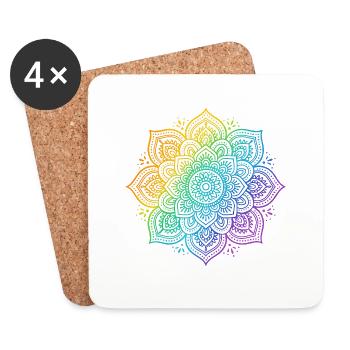 A T shirt design displays a mandala in vivid ra - Coasters (set of 4) - white - Front