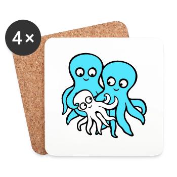 Oktopus Mama Papa Kind Baby Mutter Vater Familie - Untersetzer (4er-Set) - Weiß - Vorne