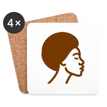 Afro Woman Line Art – Minimalist One-Line - Coasters (set of 4) - white - Front