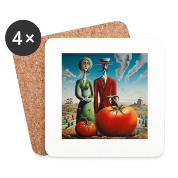 Tomaten Farm Ehepaar Tomaten Landschaft surreal - Untersetzer (4er-Set) - Weiß - Vorne