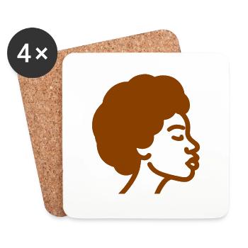 Afro Woman Line Art – Minimalist One-Line - Coasters (set of 4) - white - Front