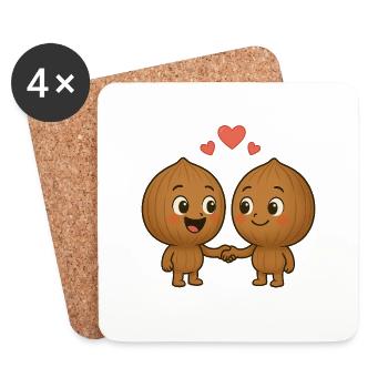 Cute walnuts with hearts - Coasters (set of 4) - white - Front