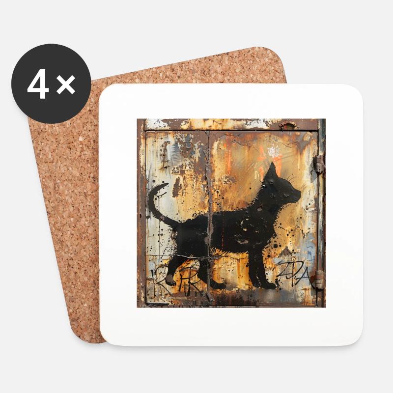 Graffiti junge Katze Silhouette Rost Metall urban - Untersetzer (4er-Set) - Weiß