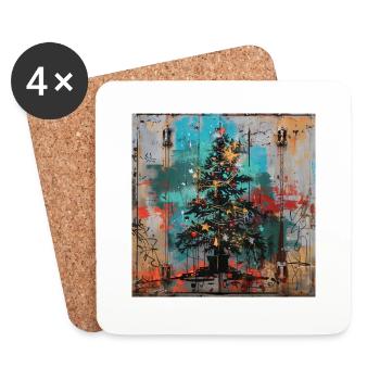 Graffiti arbre de Noël rouille métal porte de conteneur urbain - Dessous de verre (lot de 4) - blanc - Devant