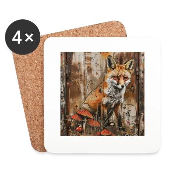 Graffiti Fuchs Fliegenpilze Rost Metall Streetart - Untersetzer (4er-Set) - Weiß - Vorne
