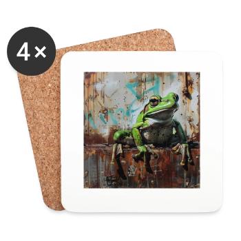 graffiti frog green rust metal urban street art - Coasters (set of 4) - white - Front