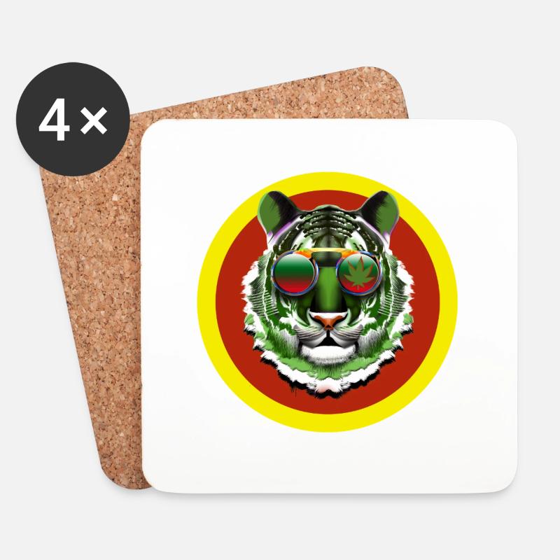 Rasta Tiger 2 - Coasters (set of 4) - white