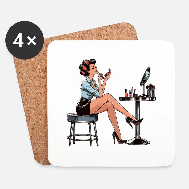 Frau Rockabilly Schminke schminken Retro Geschenk - Untersetzer (4er-Set) - Weiß
