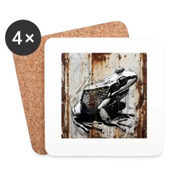 graffiti, grenouille, rouille, métal, urbain, art de rue, urbain - Dessous de verre (lot de 4) - blanc - Devant