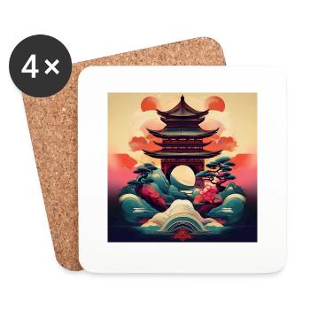 Artistic Japanese Pagoda: Bold Traditional Design - Coasters (set of 4) - white - Front