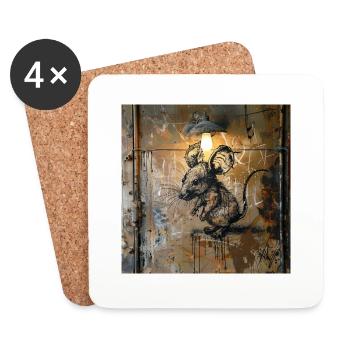 Graffiti Mouse Lamp Rust Metal Urban Street Art - Coasters (set of 4) - white - Front