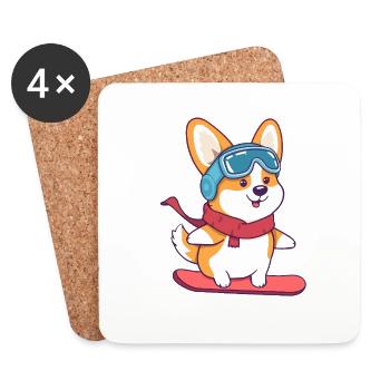 Snowboard-Corgi Perfekt für Hundefans - Untersetzer (4er-Set) - Weiß - Vorne