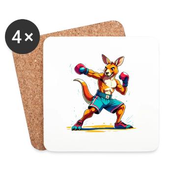 Känguru-Kickboxen - Untersetzer (4er-Set) - Weiß - Vorne
