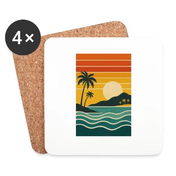 Coucher de soleil tropical avec palmiers – Retro Stra - Dessous de verre (lot de 4) - blanc - Devant