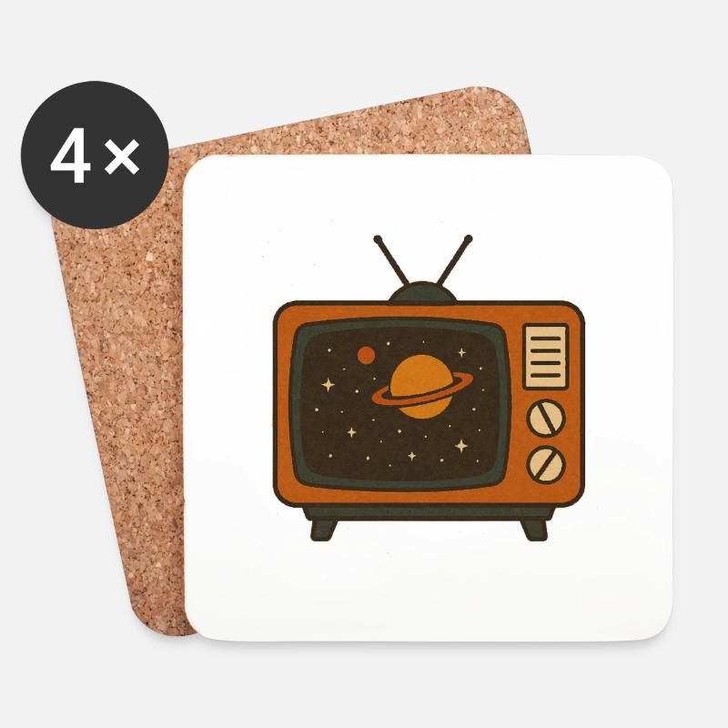 Retro Fernseher mit Universum – Vintage Space Vib - Untersetzer (4er-Set) - Weiß