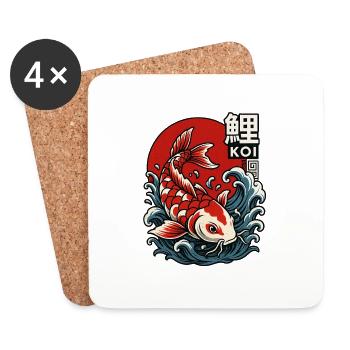 Japanese Koi Fish in Wave Style - Coasters (set of 4) - white - Front