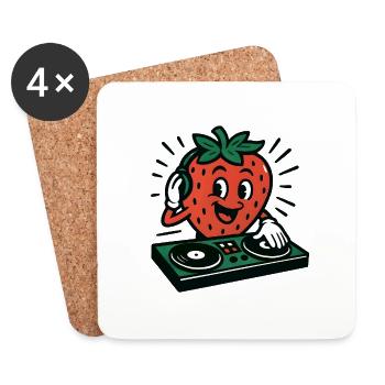 DJ Strawberry – Conception de musique amusante - Dessous de verre (lot de 4) - blanc - Devant