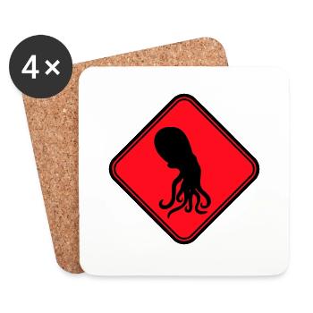 Octopus Danger Sign Caution Warning - Coasters (set of 4) - white - Front