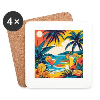 Summer Vibes Only | Tropical Beach T-Shirt - Dessous de verre (lot de 4) - blanc - Devant