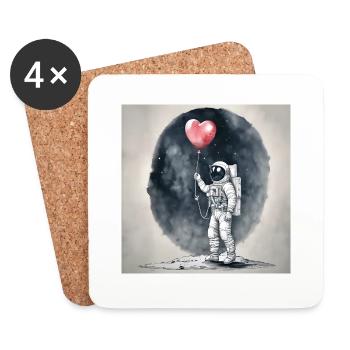 Astronaut auf Mond mit rotem Ballon in Herzform - Untersetzer (4er-Set) - Weiß - Vorne
