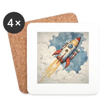 Rakete startet in den blauen Himmel durch Wolken. - Untersetzer (4er-Set) - Weiß - Vorne