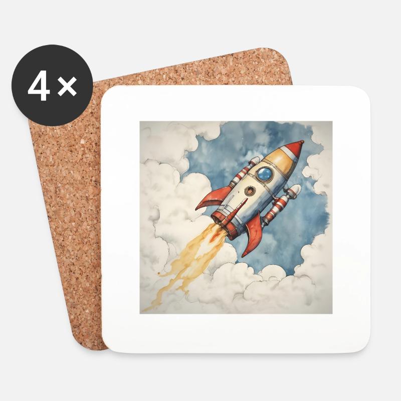 Rakete startet in den blauen Himmel durch Wolken. - Untersetzer (4er-Set) - Weiß