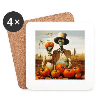 Tomato Farmer Man WomanTomato Landscape Surreal - Coasters (set of 4) - white - Front