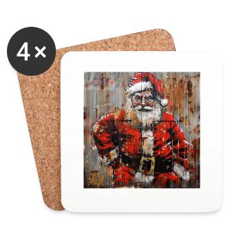 X mas Santa Claus rot weiss Rost Metall Streetart - Untersetzer (4er-Set) - Weiß - Vorne