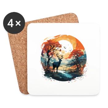 Cerf dans le cercle d’automne - Dessous de verre (lot de 4) - blanc - Devant