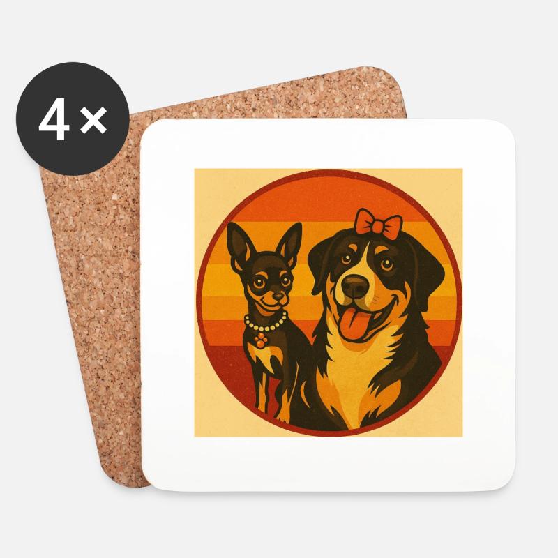 Retro Paw Power - Untersetzer (4er-Set) - Weiß